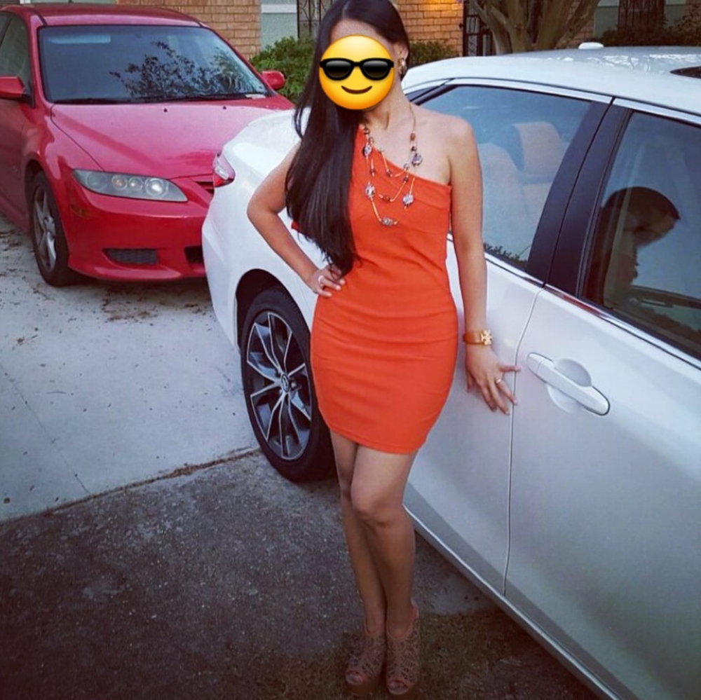 Orange Half shoulder dress